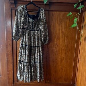 ✨NWT Madewell Black and Yellow Long Sleeve Boho Tiered Floral Dress